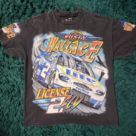 Vintage 2000 Rusty Wallace Miller Lite “License 2 Fly” Racing AOP T-Shirt XL - Picture 1 of 8